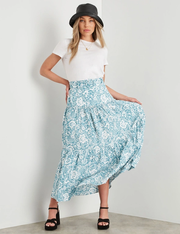 Rockmans Belted Tiered Frill Maxi Skirt, hi-res image number null