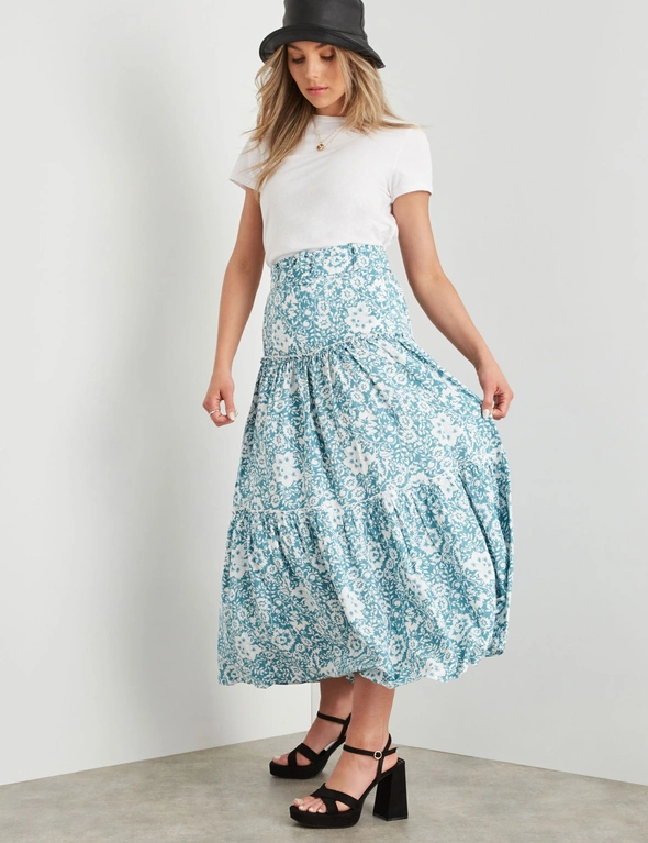 Rockmans Belted Tiered Frill Maxi Skirt, hi-res image number null