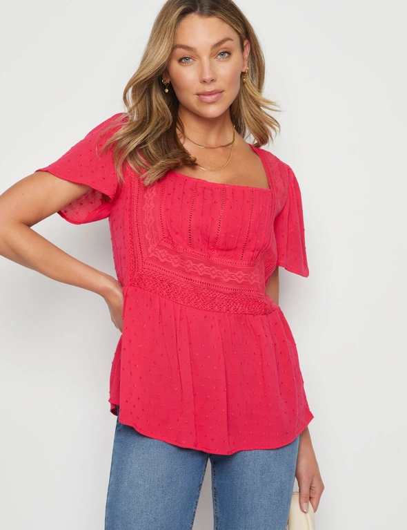 Rockmans Short Frill Sleeve Buttn Thru Woven Top, hi-res image number null