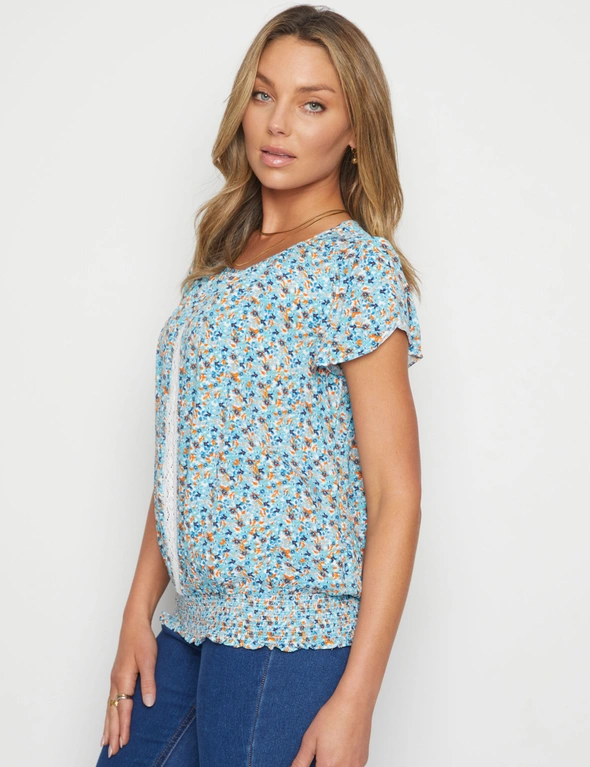 Rockmans Short Frill Sleeve Buttn Thru Woven Top, hi-res image number null