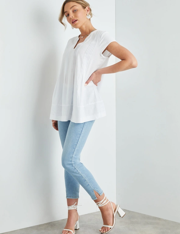 Rockmans Cap Sleeve Pintuck Longline Woven Blouse, hi-res image number null