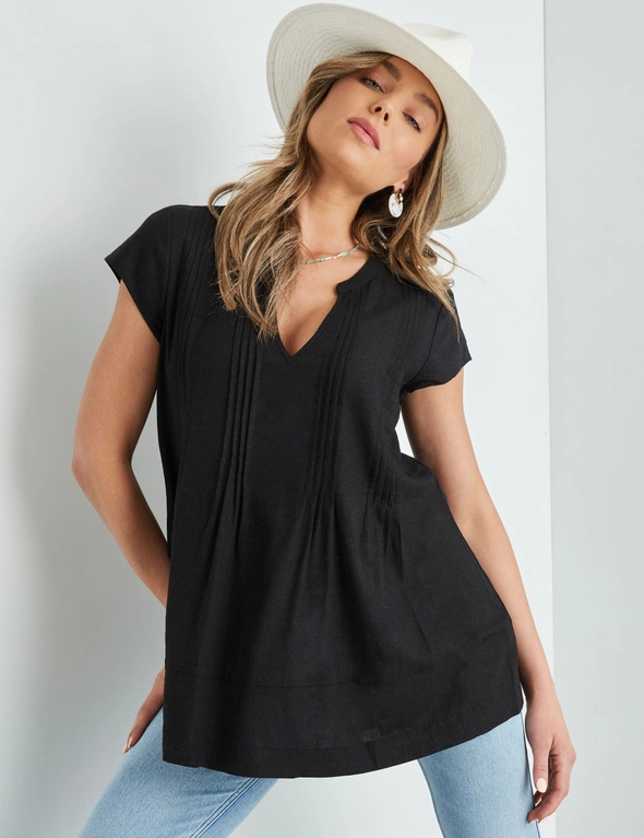 Rockmans Cap Sleeve Pintuck Longline Woven Blouse, hi-res image number null