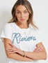 Rockmans Cap Sleeve Sequins Au Revoir Placement T-Shirt, hi-res
