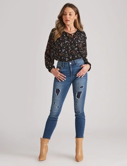 Rockmans Full Length Distressted Patch Skinny Jeans