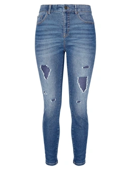 Rockmans Full Length Distressted Patch Skinny Jeans