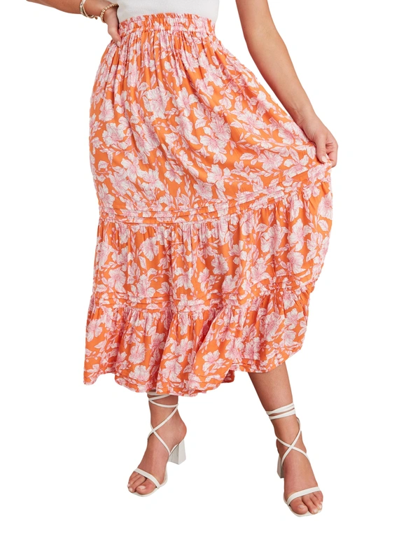 Rockmans Elastic Waist Tiered Maxi Skirt, hi-res image number null