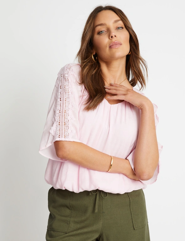Rockmans Extended Sleeve Woven Lace Shoulder Top, hi-res image number null