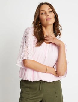 Rockmans Extended Sleeve Woven Lace Shoulder Top