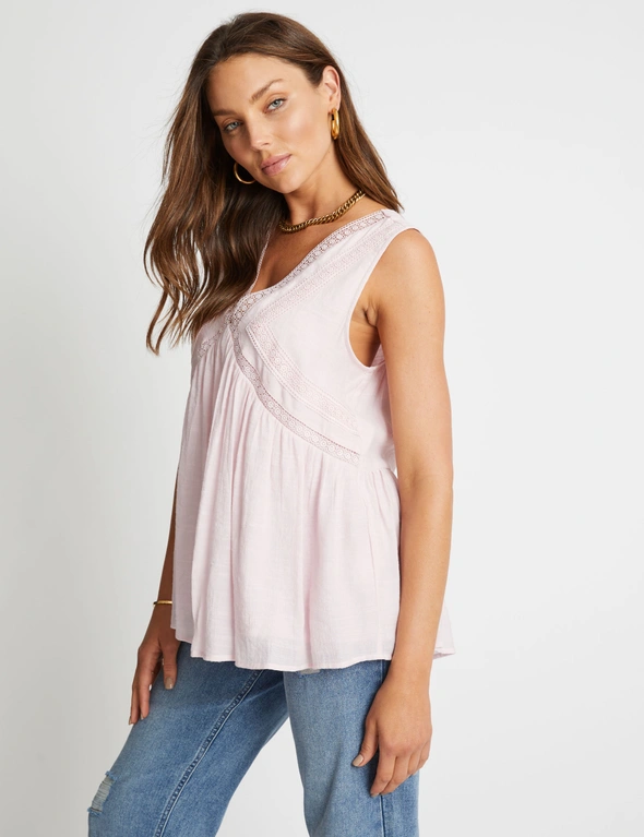 Rockmans Sleeveless Embroidered Lace Detail Swing Woven Top, hi-res image number null