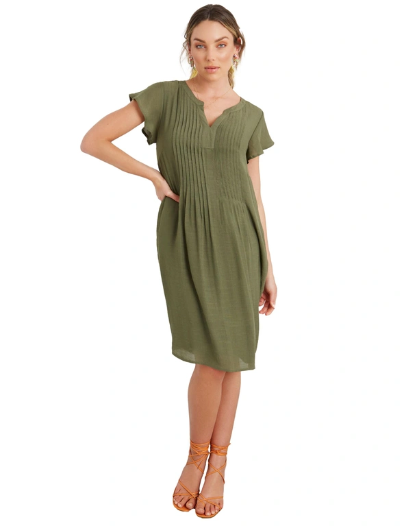 Rockmans Extend Sleeve Pintuck Notch Neck Dress, hi-res image number null