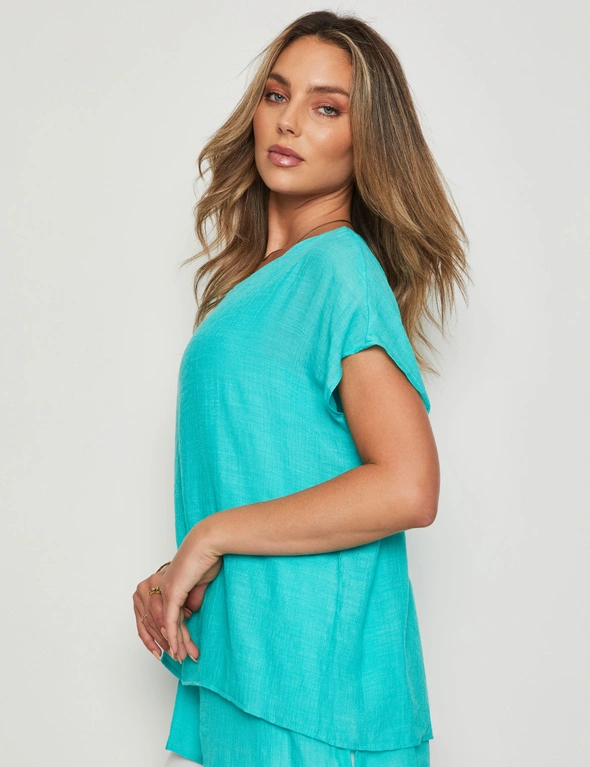 Rockmans Extend Sleeve Double Layer Slub Top, hi-res image number null