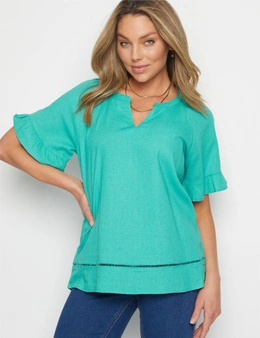 Rockmans Elbow Sleeve Frill Detail Woven Top