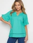 Rockmans Elbow Sleeve Frill Detail Woven Top, hi-res