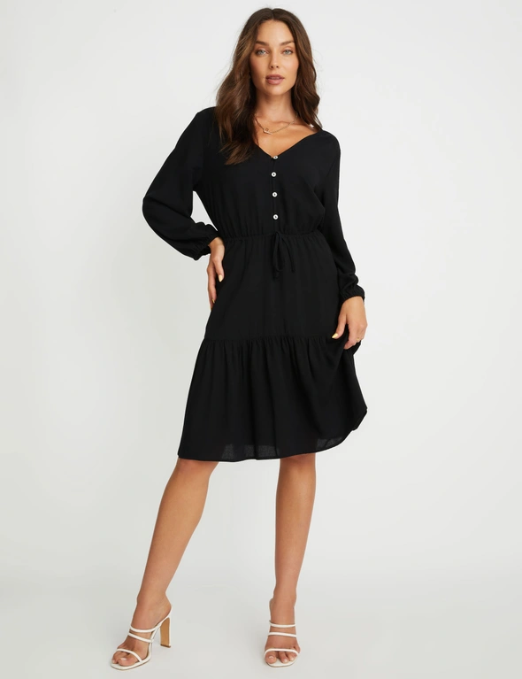 Rockmans Double Pocket Roll Sleeve Button Thru Collar Shirt Dress, hi-res image number null