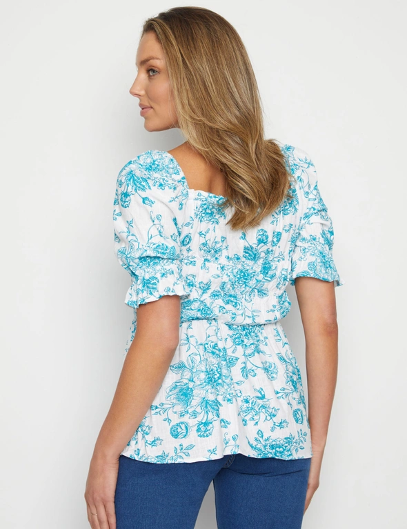 Rockmans Square Neck Frill Balloon Sleeve Shirred Top, hi-res image number null