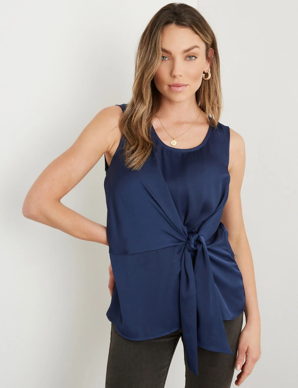Rockmans Sleeveless Tie Front Woven Top, hi-res image number null
