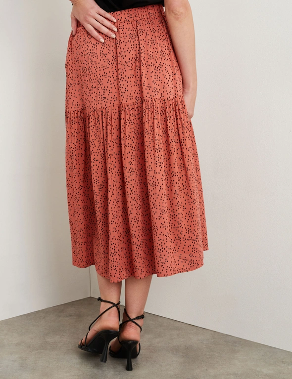 Rockmans Elastic Waist Button Detail Midi Length Woven Skirt, hi-res image number null