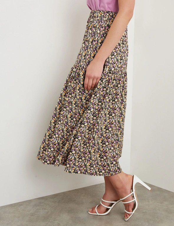 Rockmans Elastic Waist Button Detail Midi Length Woven Skirt, hi-res image number null