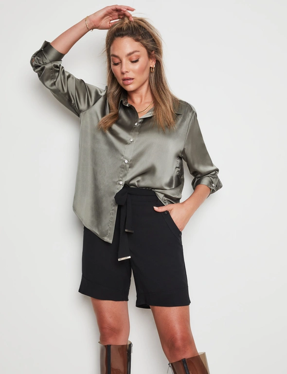 Rockmans Long Sleeve Button Detail Satin Blouse, hi-res image number null