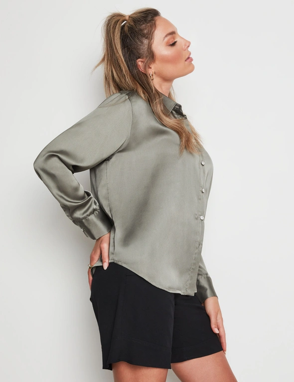 Rockmans Long Sleeve Button Detail Satin Blouse, hi-res image number null