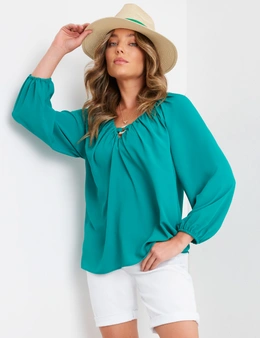 Rockmans Long Sleeve Neck Detail Floaty Top