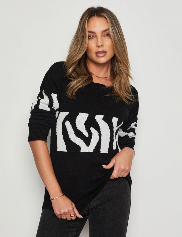 Rockmans Long Sleeve Contrast Mono Knit, hi-res image number null