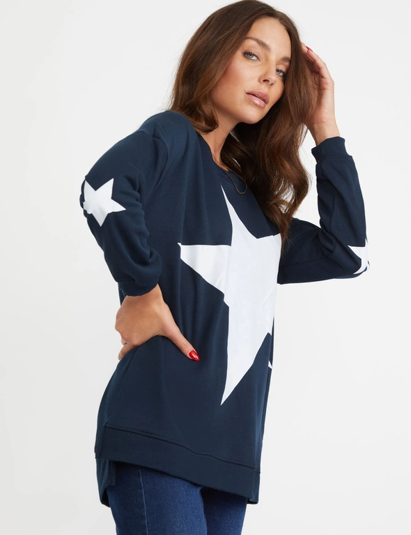 Rockmans Dropped Sleeve Star Novelty Sweater, hi-res image number null