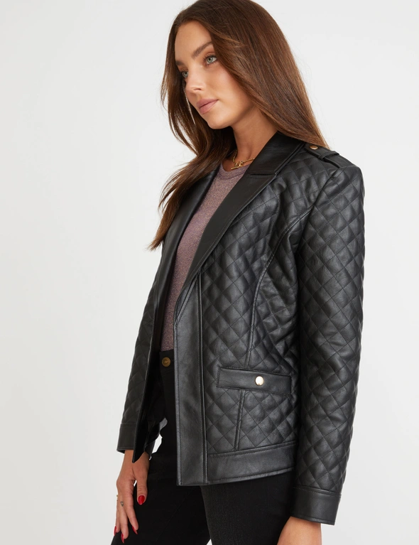 Rockmans Long Sleeve PU Quilted Blazer, hi-res image number null