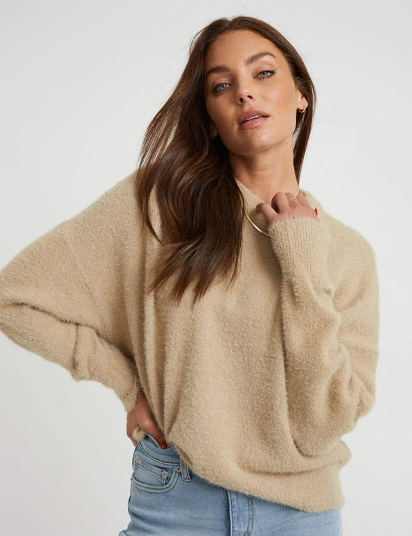 Rockmans Long Sleeve Chain Neck Feather Jumper, hi-res image number null