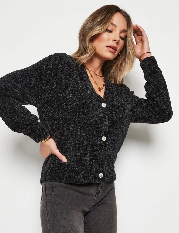 Rockmans Long Sleeve Chenille Button Detail Cardigan, hi-res image number null