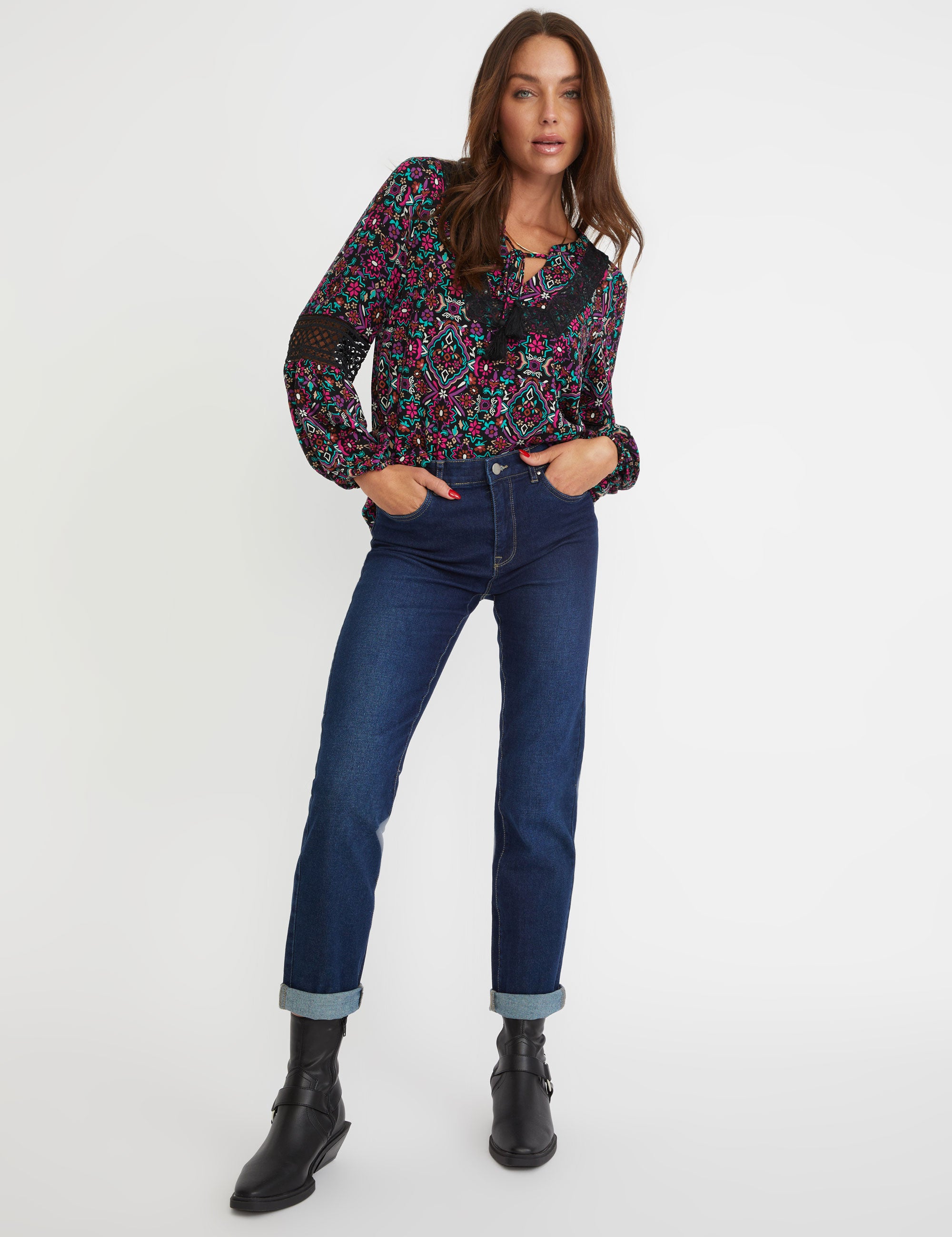 Rockmans Lace Detail Peasant Top | EziBuy NZ