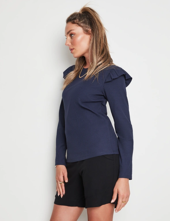 Rockmans Long Sleeve Frill Ribbed Top, hi-res image number null