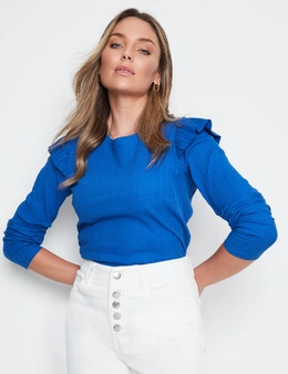 Rockmans Long Sleeve Frill Ribbed Top