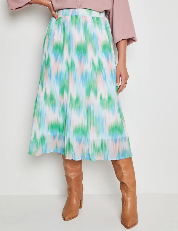 Rockmans Pleated Print Woven Skirt, hi-res image number null