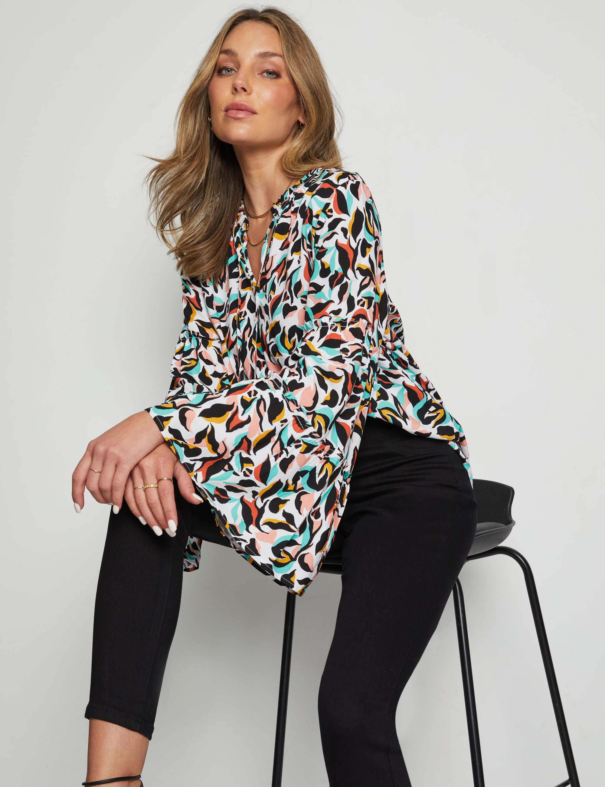 Rockmans Long Flare Sleeve Peasant Top | Rockmans