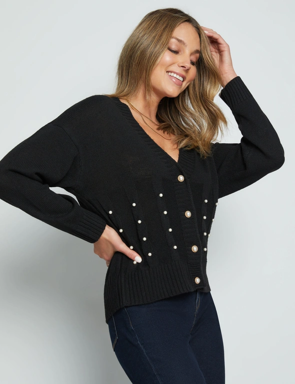 Rockmans Pearl Button Pointelle Cardigan, hi-res image number null