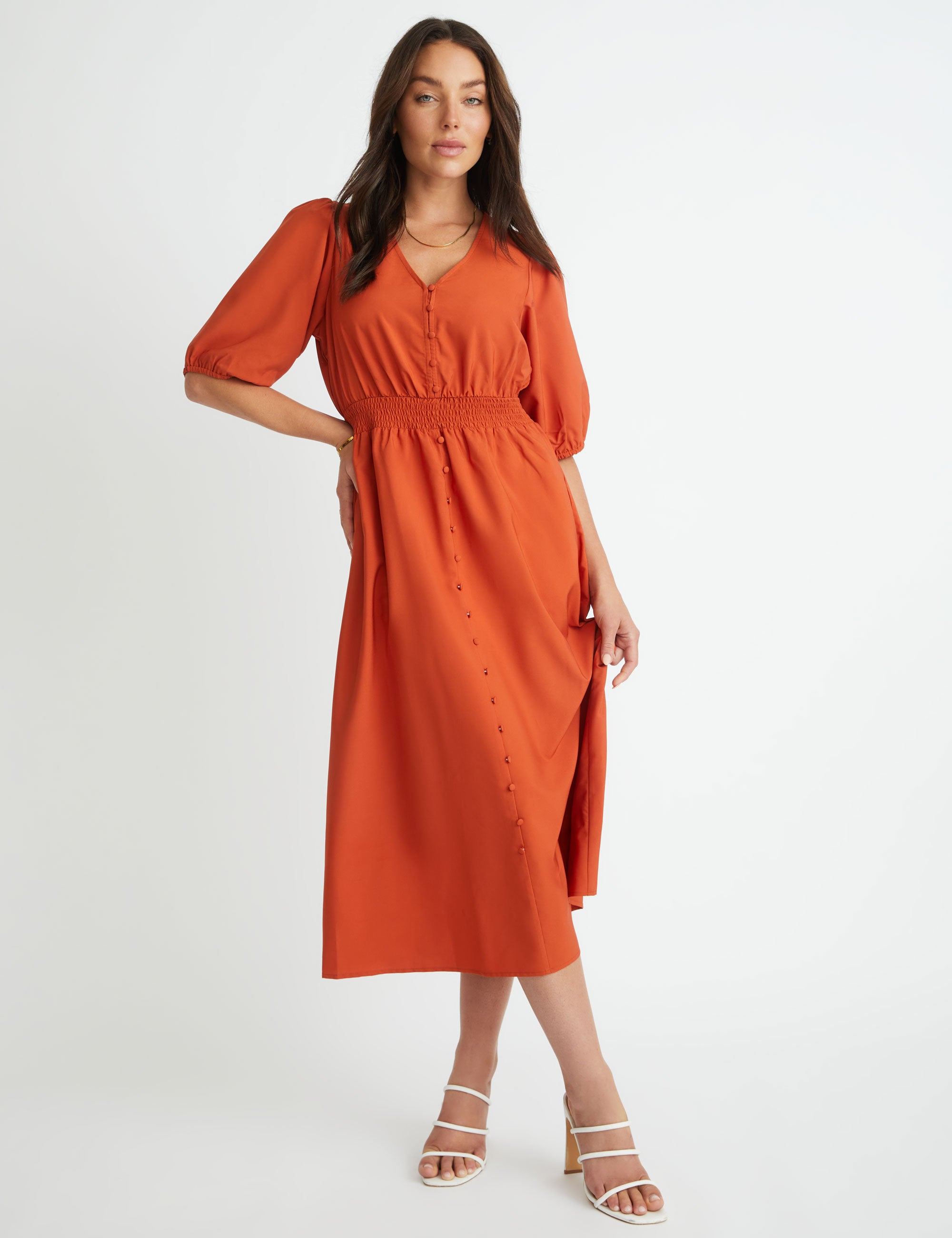 Rockmans Puff Sleeve Button Front Dress | Rockmans