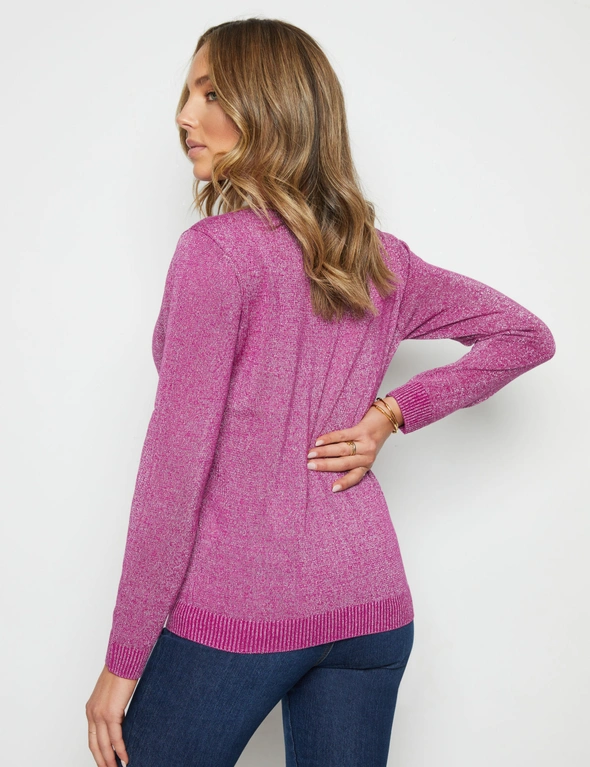 Rockmans Lurex Knit Long Sleeve Rib Knit Sweater, hi-res image number null