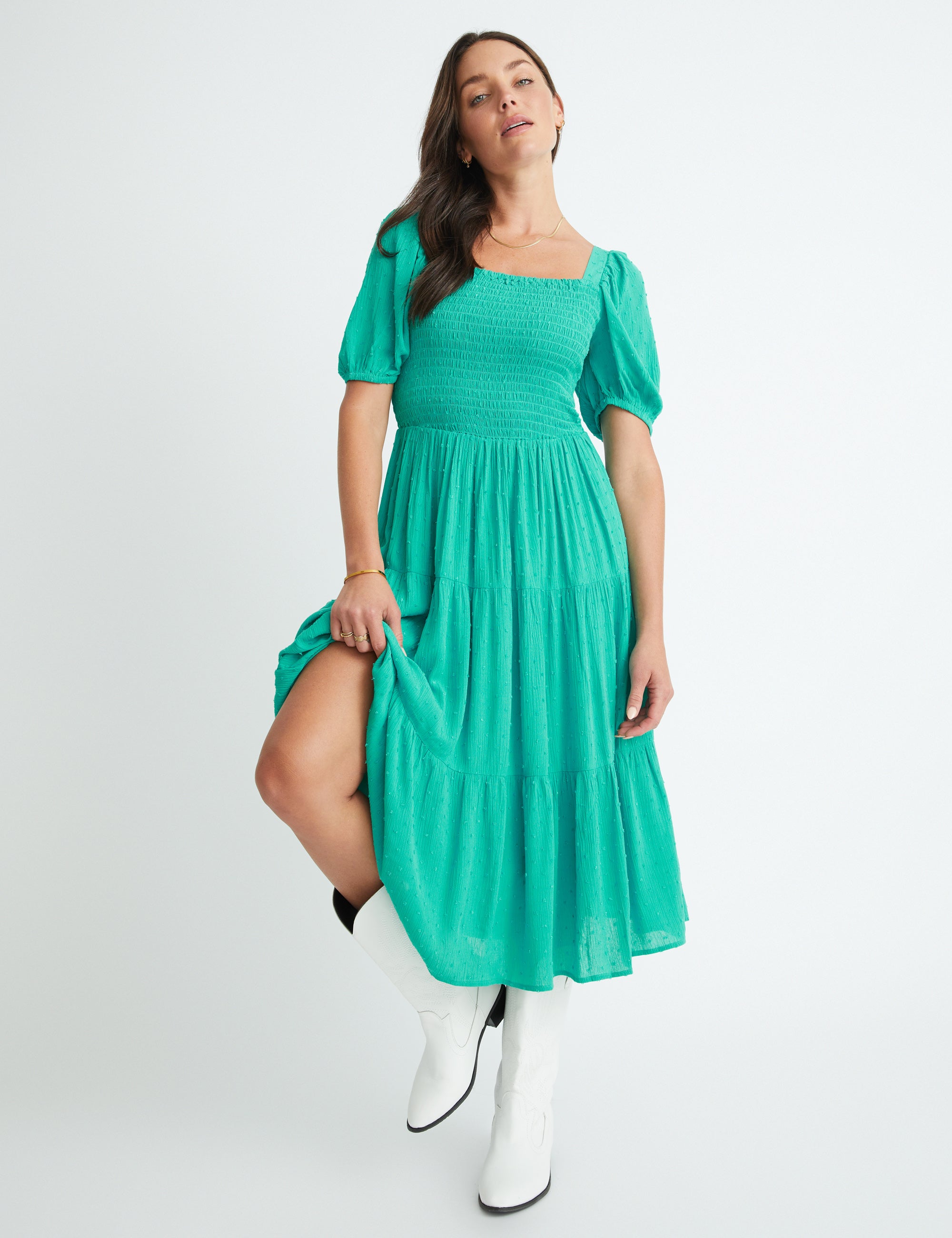 Rockmans Shirred Bodice Midi Dress | EziBuy Australia