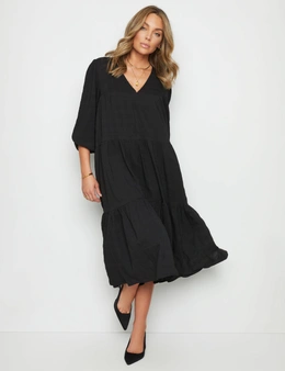 Rockmans Long Seeve Tiered Maxi Dress