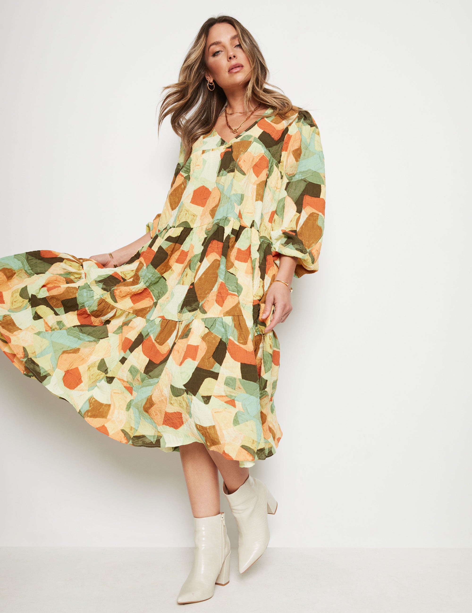 Rockmans Long Seeve Tiered Maxi Dress | EziBuy Australia