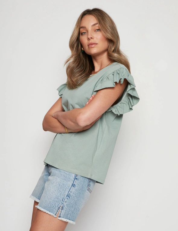 Rockmans Frill Sleeve Scoop Neck Tee, hi-res image number null