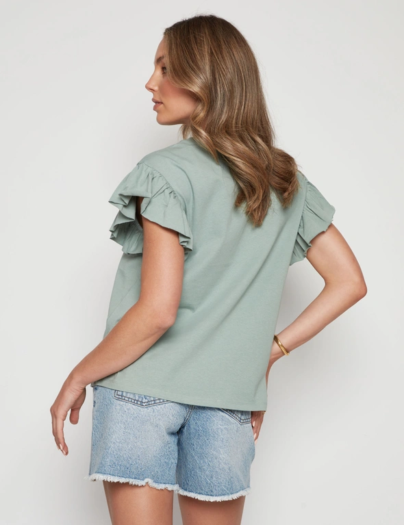 Rockmans Frill Sleeve Scoop Neck Tee, hi-res image number null