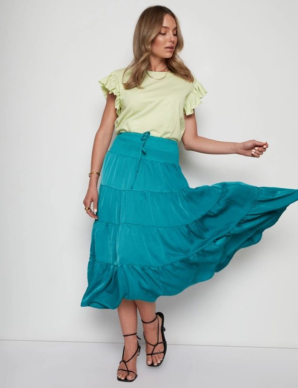 Rockmans Satin Tiered Maxi Skirt, hi-res image number null