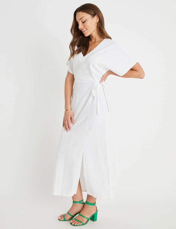 Rockmans Linen Wrap Front Dress | EziBuy Australia