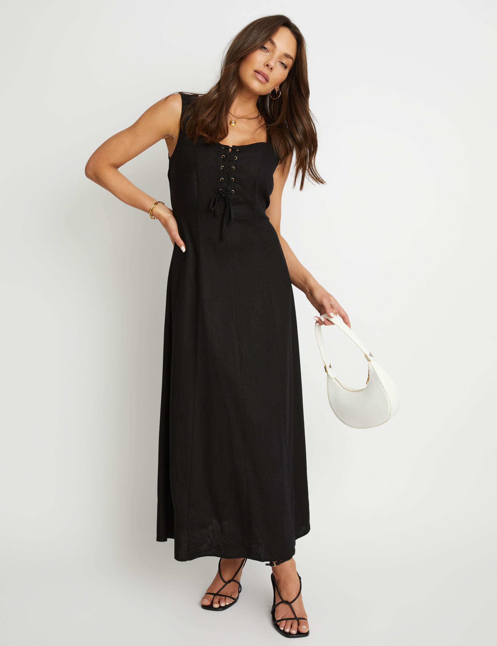 Rockmans Linen Lace Up Dress Rockmans