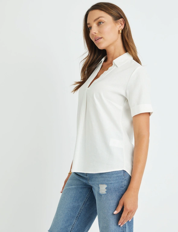 Rockmans Linen Slouch Short Sleeve Shirt | Noni B