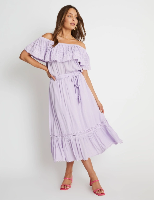 Rockmans Off The Shoulder Tiered LaceDetail Woven Midi Dress, hi-res image number null
