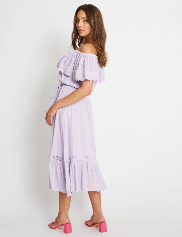 Rockmans Off The Shoulder Tiered LaceDetail Woven Midi Dress, hi-res image number null