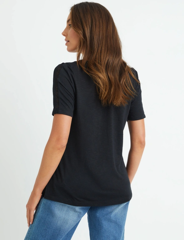 Rockmans Short Sleeve Lace Detail Tee, hi-res image number null